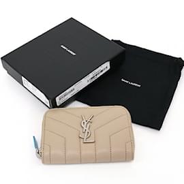 Saint Laurent-Porte-monnaie en toile beige foncé Saint Laurent-Beige