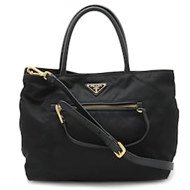 Prada-Sac fourre-tout en nylon et cuir noir Prada-Noir