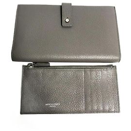 Cartera larga de cuero gris Yves Saint Laurent Castaño