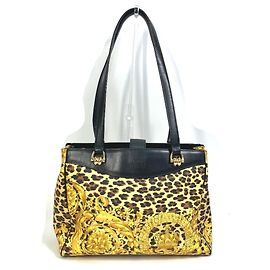 Bolso tote de estampado de leopardo amarillo Versace Amarillo