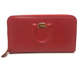 Salvatore Ferragamo Red Leather Long Wallet Red