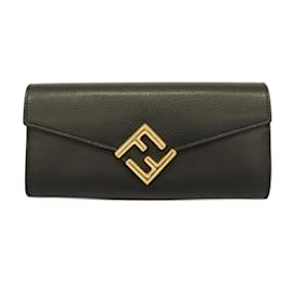 Fendi-Fendi Black Leather Long Wallet-Black
