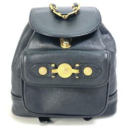 Versace Vintage Black Leather Backpack Black