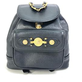 Versace-Versace Vintage Black Leather Backpack-Black