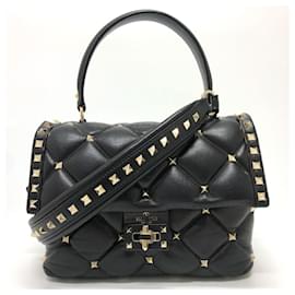 Valentino Garavani-Bolso de hombro de cuero negro Valentino Garavani-Negro