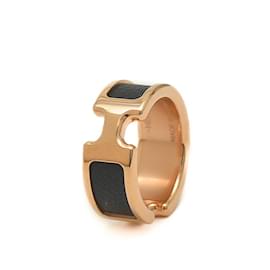 Hermès-Bague Olympe Hermes-Noir,Doré