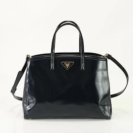 Prada-Prada Triangle Plate Leather Shoulder Bag-Navy blue