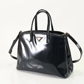 Prada-Prada Triangle Plate Leather Shoulder Bag-Navy blue