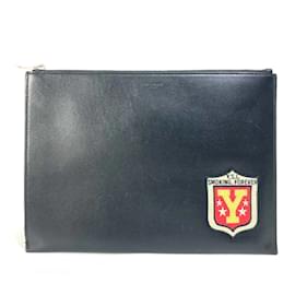 Saint Laurent-Saint Laurent Paris Black Leather Clutch Bag-Black