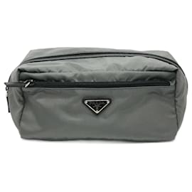 Prada-Prada 2NA029 Triangle Logo Pouch in Gray-Brown