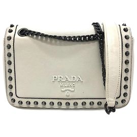 Bolsa de Ombro Prada 1BD147 com Estampas de Logo Branco
