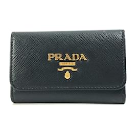 Prada 1PG004 Logo Multicolore 4-Ring Key Case Black