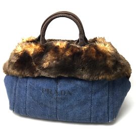 Prada BN2182 Denim Tote Bag Blue Blue