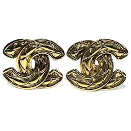 Chanel-Chanel Coco Mark Matelasse Clip Earrings-Golden