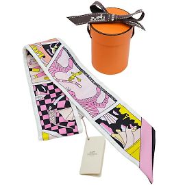 Lenço Twilly Hermès Preto Rosa Amarelo