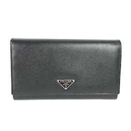 Prada-Portefeuille long en cuir noir Prada M608A-Noir