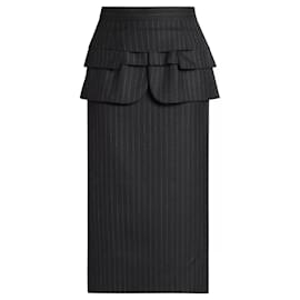 Sacai-Sacai Black Chalk Stripe Peplum Pencil Skirt-Black