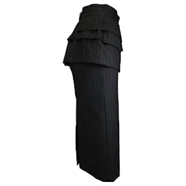 Sacai-Sacai Black Chalk Stripe Peplum Pencil Skirt-Black