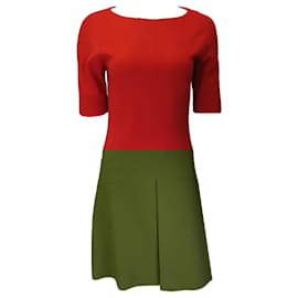 Fendi-Robe en crêpe de laine rouge à manches courtes Fendi-Rouge