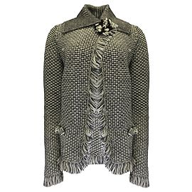 Cardigan en tweed tissé noir / blanc d'Oscar de la Renta Multicolore