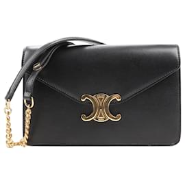 Céline-Sac à bandoulière Celine Teen Triomphe en cuir de veau brillant noir-Noir