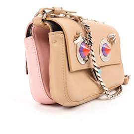 Fendi-Fendi Vitello Dolce Hypnoteyes Micro Double Baguette Cuoio Bubblegum Multicolor 8M0371-Beige