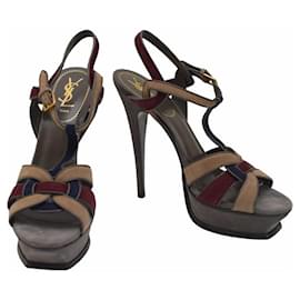 Saint Laurent-Yves Saint Laurent YSL multicolor Tribute suede leather sz 41 sandals platform-Multiple colors