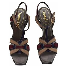 Saint Laurent-Yves Saint Laurent YSL multicolor Tribute suede leather sz 41 sandals platform-Multiple colors