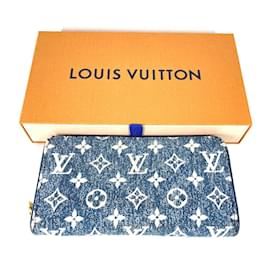 Louis Vuitton-Portefeuille long zippé en denim jacquard Monogram Louis Vuitton-Bleu