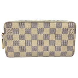 Louis Vuitton-Portefeuille long zippé Damier Azur N60019 de Louis Vuitton-Blanc