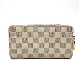 Louis Vuitton-Portefeuille long zippé Damier Azur N60019 de Louis Vuitton-Blanc