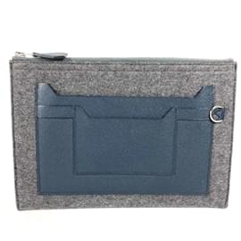 Hermès-Hermes Gray and Navy Bicolor Clutch Bag-Brown