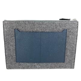 Hermès-Hermes Gray and Navy Bicolor Clutch Bag-Brown