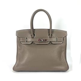 Hermès-Sac à main en cuir gris Hermes-Marron