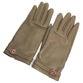 Hermès-Hermes Gray Leather Warm Gloves-Brown