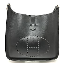 Hermès-Sac à épaule en cuir noir Hermes-Noir