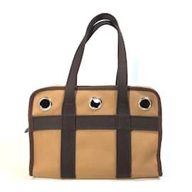 Hermès-Hermes Brown Cloth Boston Bag for Small Dogs-Brown