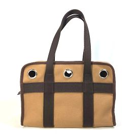 Hermès Bolsa Boston de tecido marrom Hermes para cães pequenos Marrom