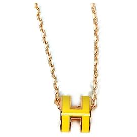 Hermès-Collier pendentif plaqué or Hermes-Jaune