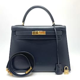 Hermès-Sac à main en cuir navy Hermes-Bleu Marine