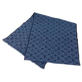 Louis Vuitton-Louis Vuitton Monogram Fringe Scarf-Navy blue