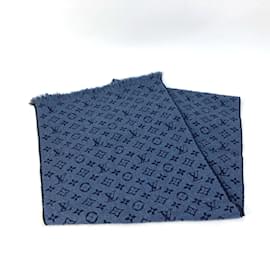 Louis Vuitton-Louis Vuitton Monogram Fringe Scarf-Navy blue