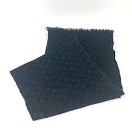 Louis Vuitton-Écharpe à franges Monogram Louis Vuitton Noir-Noir
