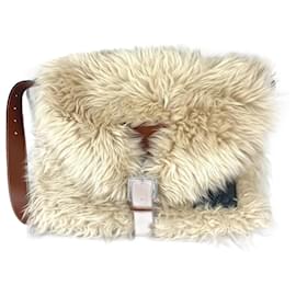 Loewe-Loewe Anagram Crossbody Fur Shoulder Bag-Brown