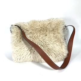 Loewe-Loewe Anagram Crossbody Fur Shoulder Bag-Brown