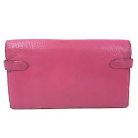 Hermès-Hermes Pink Leather Long Wallet-Pink