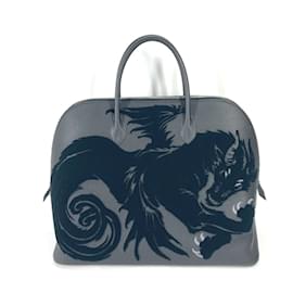 Hermès-Hermes Black Leather Tote Bag-Black