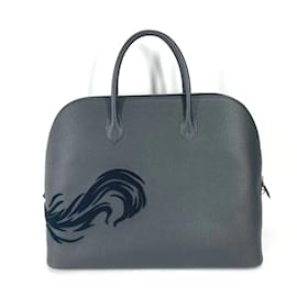 Hermès-Hermes Black Leather Tote Bag-Black