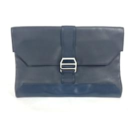 Hermès-Hermes Navy Leather Clutch Bag-Navy blue