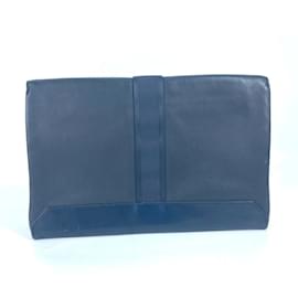 Hermès-Hermes Navy Leather Clutch Bag-Navy blue